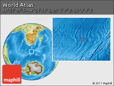 Physical Location Map of the Area around 48° 38' 36" S, 25° 34' 30" E