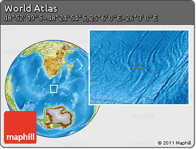 Physical Location Map of the Area around 48° 38' 36" S, 25° 34' 30" E