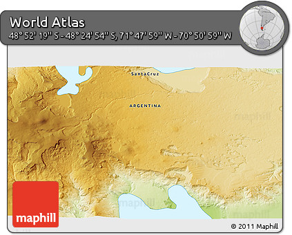 Physical 3D Map of the Area around 48° 38' 36" S, 71° 19' 29" W