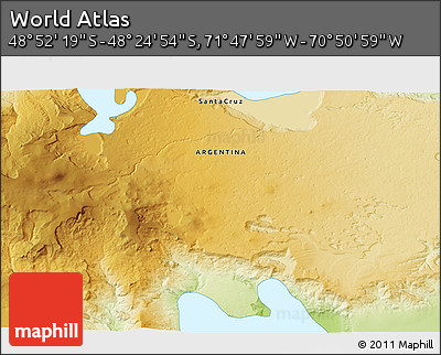 Physical 3D Map of the Area around 48° 38' 36" S, 71° 19' 29" W