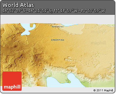 Physical 3D Map of the Area around 48° 38' 36" S, 71° 19' 29" W