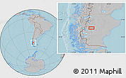 Gray Location Map of the area around 48° 38' 36" S, 71° 19' 29" W, hill shading