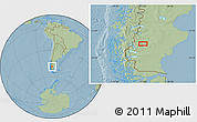 Savanna Style Location Map of the area around 48° 38' 36" S, 71° 19' 29" W, hill shading