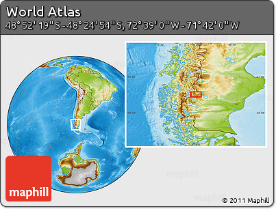 Physical Location Map of the Area around 48° 38' 36" S, 72° 10' 30" W