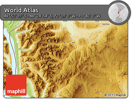 Physical Map of the Area around 48° 38' 36" S, 72° 10' 30" W