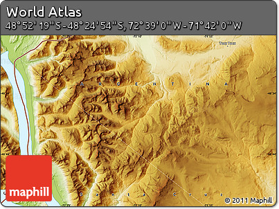 Physical Map of the Area around 48° 38' 36" S, 72° 10' 30" W