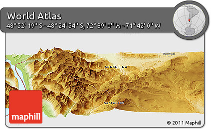 Physical Panoramic Map of the Area around 48° 38' 36" S, 72° 10' 30" W