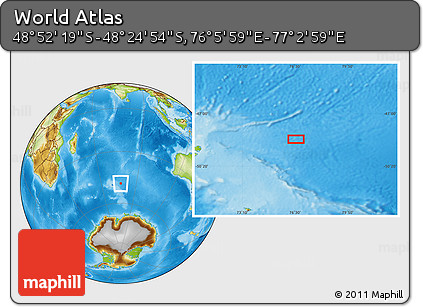 Physical Location Map of the Area around 48° 38' 36" S, 76° 34' 29" E