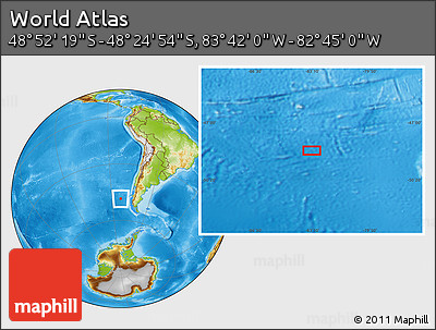 Physical Location Map of the Area around 48° 38' 36" S, 83° 13' 29" W