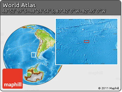 Physical Location Map of the Area around 48° 38' 36" S, 83° 13' 29" W