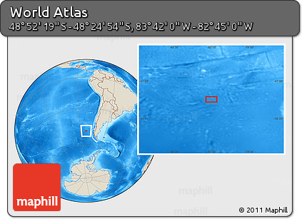Shaded Relief Location Map of the Area around 48° 38' 36" S, 83° 13' 29" W