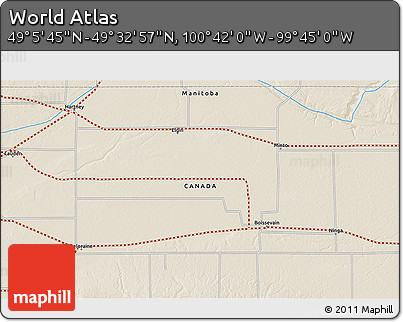 Shaded Relief 3D Map of the Area around 49° 19' 21" N, 100° 13' 29" W