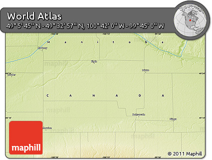 Physical Map of the Area around 49° 19' 21" N, 100° 13' 29" W