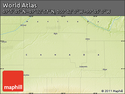 Physical Map of the Area around 49° 19' 21" N, 100° 13' 29" W
