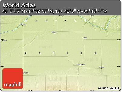 Physical Map of the Area around 49° 19' 21" N, 100° 13' 29" W