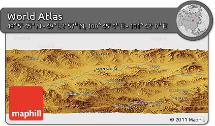Physical Panoramic Map of the Area around 49° 19' 21" N, 101° 13' 29" E