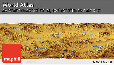 Physical Panoramic Map of the Area around 49° 19' 21" N, 101° 13' 29" E