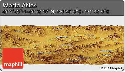 Physical Panoramic Map of the Area around 49° 19' 21" N, 101° 13' 29" E