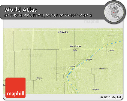 Physical 3D Map of the Area around 49° 19' 21" N, 101° 4' 29" W