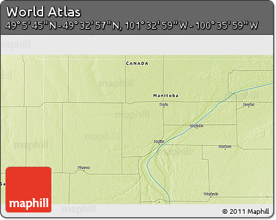 Physical 3D Map of the Area around 49° 19' 21" N, 101° 4' 29" W