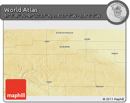 Physical 3D Map of the Area around 49° 19' 21" N, 104° 28' 29" W