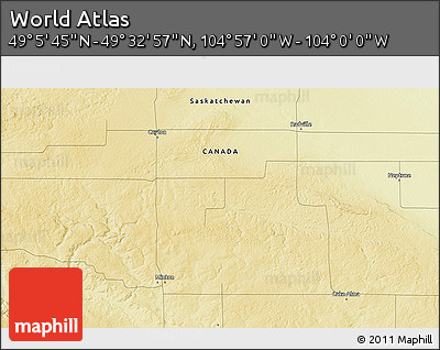 Physical 3D Map of the Area around 49° 19' 21" N, 104° 28' 29" W