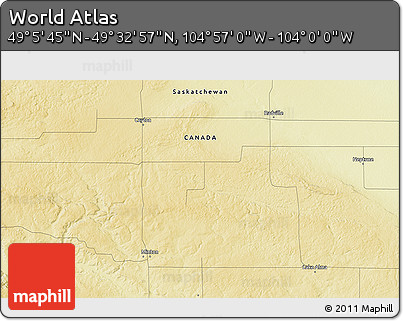 Physical 3D Map of the Area around 49° 19' 21" N, 104° 28' 29" W