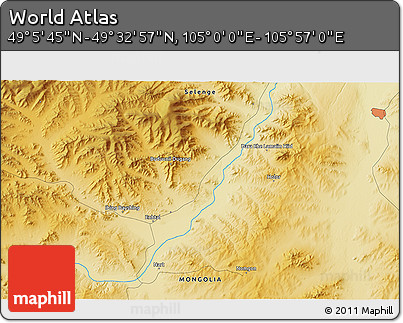 Physical 3D Map of the Area around 49° 19' 21" N, 105° 28' 29" E