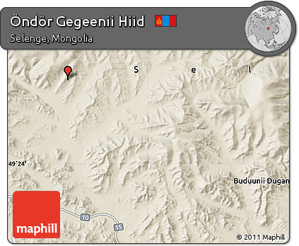 Shaded Relief Map of Öndör Gegeenii Hiid