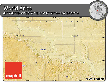 Physical Map of the Area around 49° 19' 21" N, 105° 19' 29" W