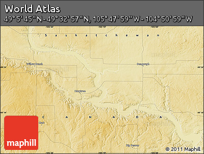 Physical Map of the Area around 49° 19' 21" N, 105° 19' 29" W