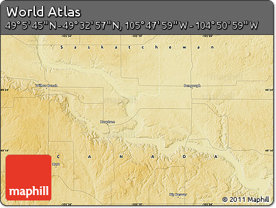 Physical Map of the Area around 49° 19' 21" N, 105° 19' 29" W