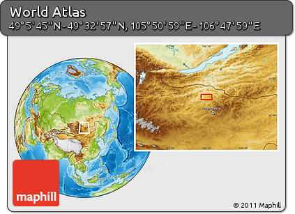 Physical Location Map of the Area around 49° 19' 21" N, 106° 19' 29" E