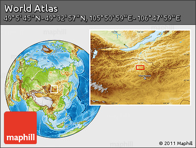 Physical Location Map of the Area around 49° 19' 21" N, 106° 19' 29" E