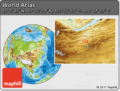 Physical Location Map of the Area around 49° 19' 21" N, 106° 19' 29" E