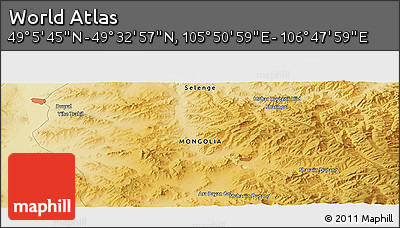 Physical Panoramic Map of the Area around 49° 19' 21" N, 106° 19' 29" E