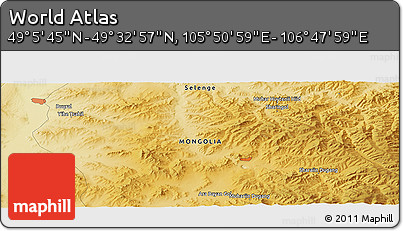 Physical Panoramic Map of the Area around 49° 19' 21" N, 106° 19' 29" E