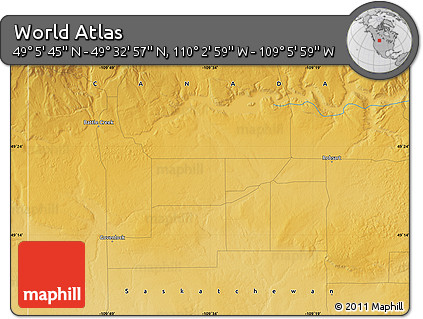 Physical Map of the Area around 49° 19' 21" N, 109° 34' 29" W
