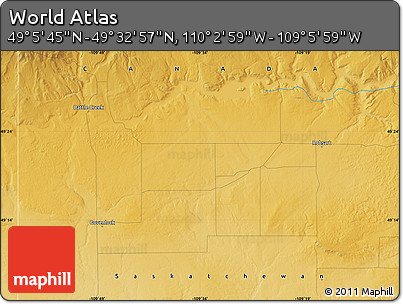 Physical Map of the Area around 49° 19' 21" N, 109° 34' 29" W