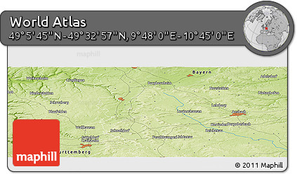 Physical Panoramic Map of the Area around 49° 19' 21" N, 10° 16' 30" E