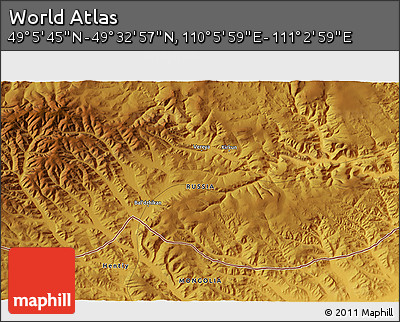 Physical 3D Map of the Area around 49° 19' 21" N, 110° 34' 29" E
