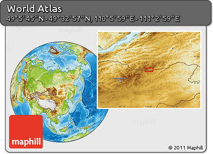 Physical Location Map of the Area around 49° 19' 21" N, 110° 34' 29" E