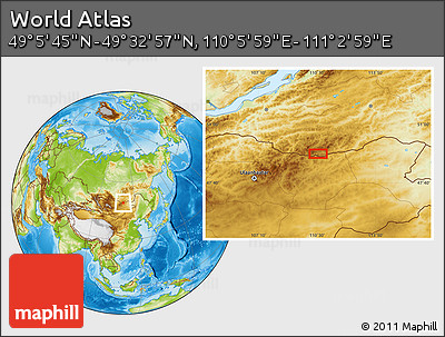 Physical Location Map of the Area around 49° 19' 21" N, 110° 34' 29" E