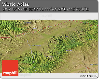 Satellite 3D Map of the Area around 49° 19' 21" N, 112° 16' 30" E