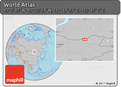 Gray Location Map of the Area around 49° 19' 21" N, 112° 16' 30" E