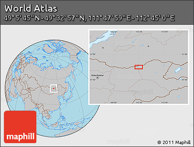 Gray Location Map of the Area around 49° 19' 21" N, 112° 16' 30" E