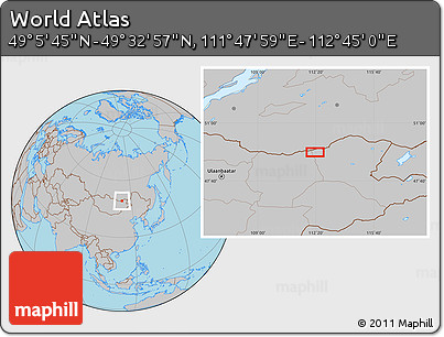 Gray Location Map of the Area around 49° 19' 21" N, 112° 16' 30" E