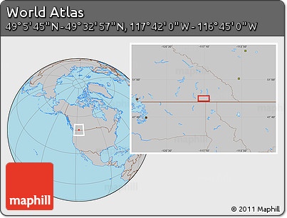 Gray Location Map of the Area around 49° 19' 21" N, 117° 13' 29" W