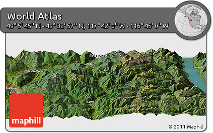 Satellite Panoramic Map of the Area around 49° 19' 21" N, 117° 13' 29" W