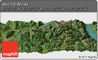 Satellite Panoramic Map of the Area around 49° 19' 21" N, 117° 13' 29" W